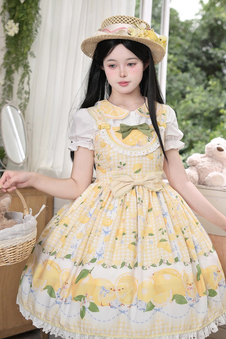 Yellow [Lemon Chicken] Print Ruffle Bowknot Lace Sweet Lolita Jsk Dress