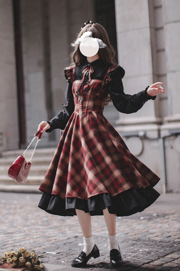 Red [Madeline] Print Ruffle Vintage Elegant Lolita Jumper Dress