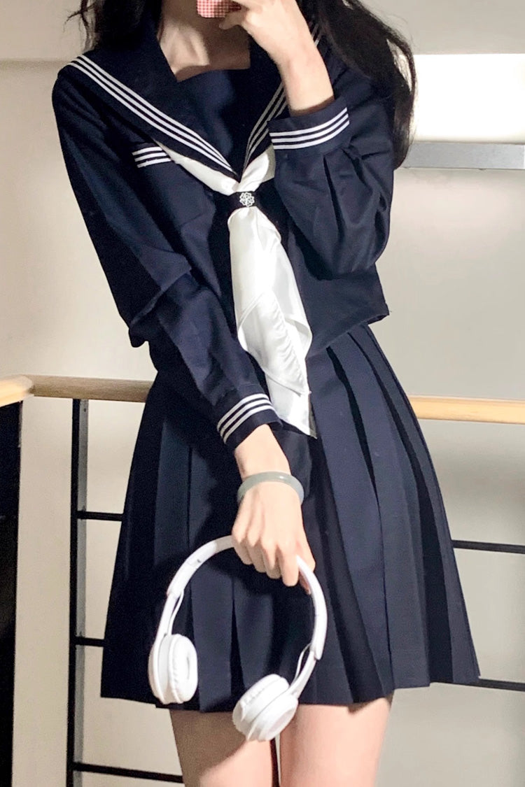 Dark Blue Navy Collar Sweet College Style Japanese School Skirt