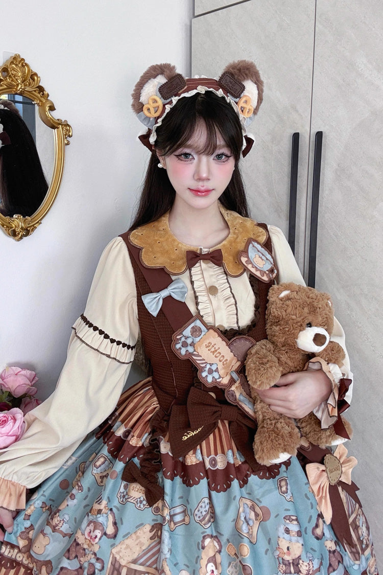[Bear Cookies] Print Ruffle Bowknot Sweet Lolita JSK Dress 2 Colors