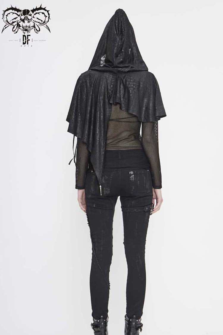 Schwarzer Metallanhänger Retro dünner gestrickter Kapuzenschal für Damen im Gothic-Stil