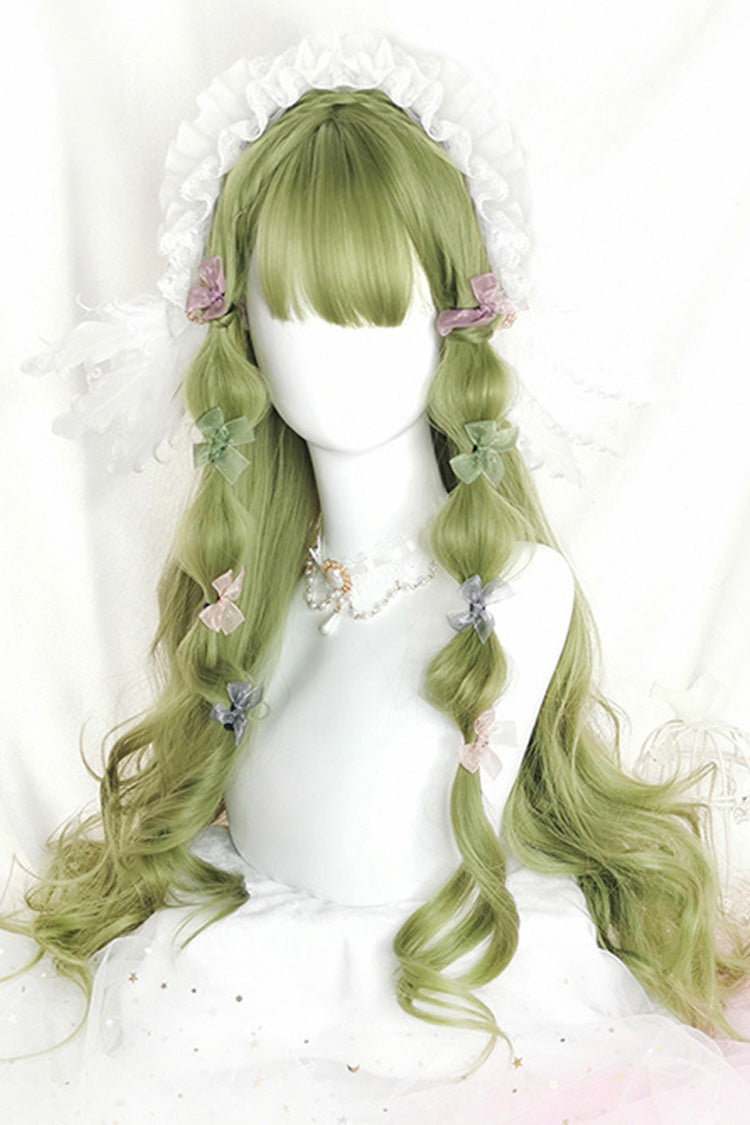 Grass Green Air Bangs Long Curly Classic Lolita Wig