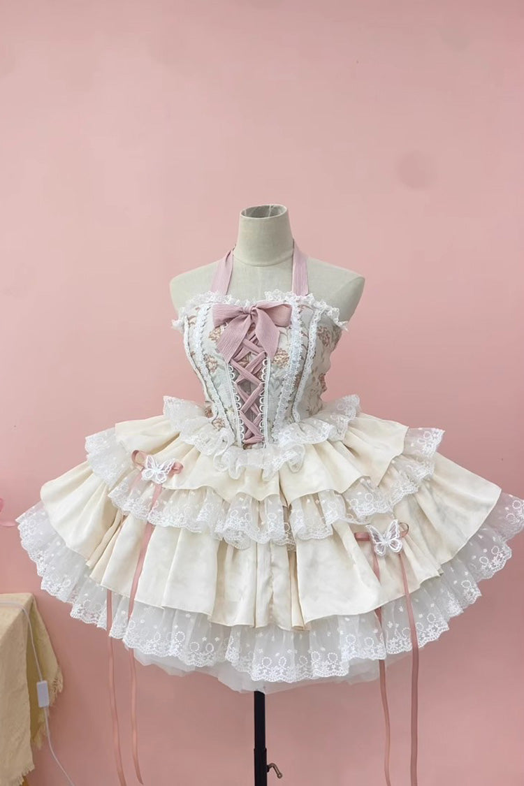 Ballet Style Fishbone Lace Multi-layer Ruffle Bowknot Sweet Lolita Jsk Skirt Set 2 Colors