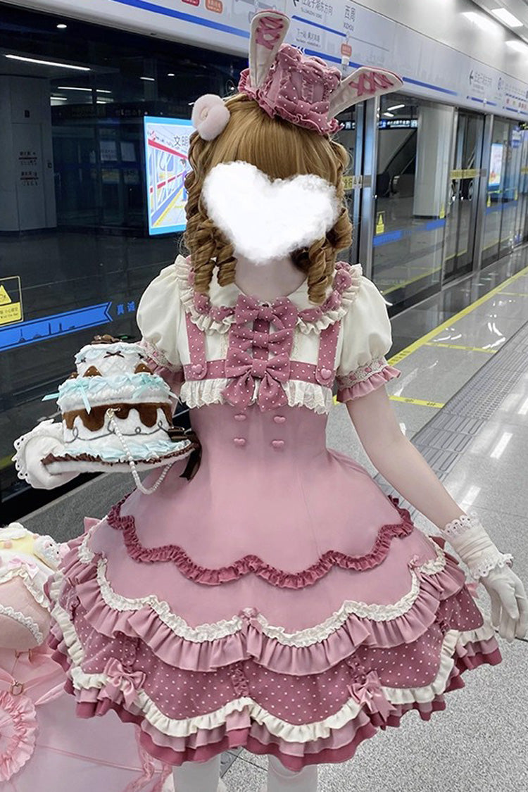 Pink [Bunny Parfait] Short Sleeves Multi-Layered Ruffle Bowknot Sweet Lolita Dress