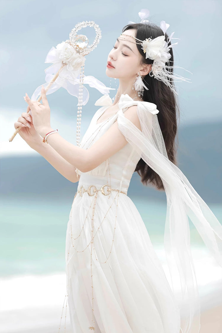 Robe Jsk Lolita Élégante à Volants Sans Manches Style Grec [Messager de Dieu] Blanche 