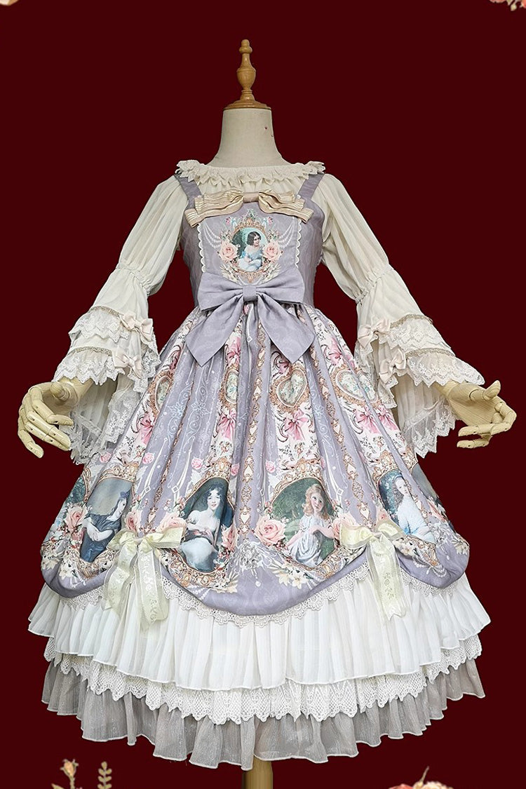[Portrait of A Little Lady] Print Ruffle Bowknot Lace Classic Vintage Elegant Lolita Jsk Dress 3 Colors