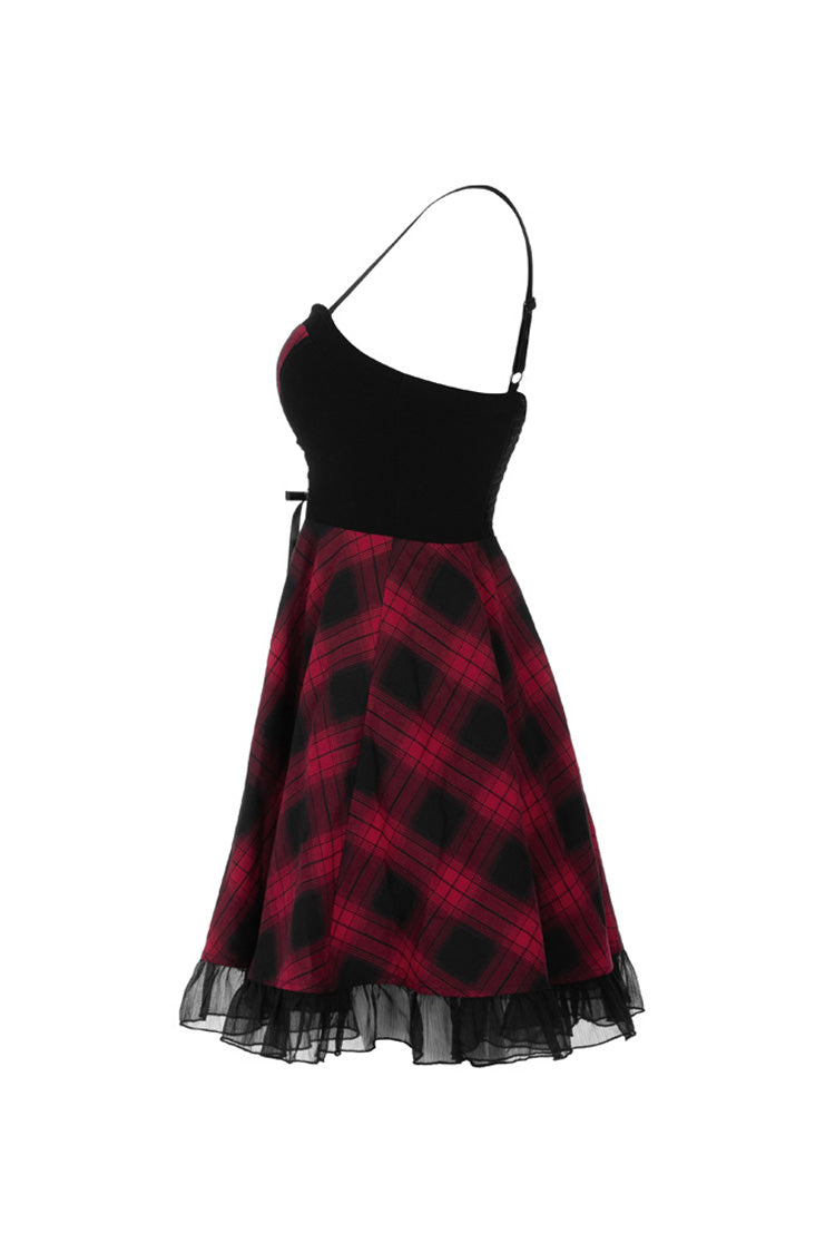 Lattice Plaid Stitching Binding Women's Steam Punk Strap Dress