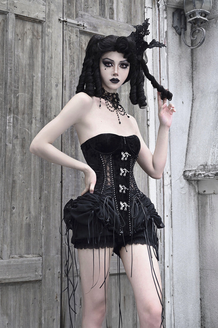 Black [Hell Alice] Hollow Lace-Up Fishbone Gothic Lolita Dress Corset