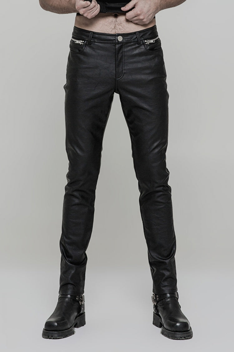 Schwarze Punk-Herrenhose mit Reißverschlusstasche, hoher Taille und schmaler Passform