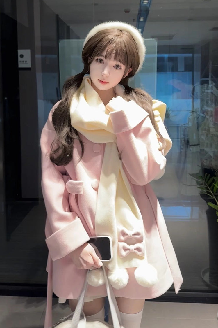 First Snow Bear Bowknot Scarf Design Sweet Japanese Lolita Coat 4 Colors