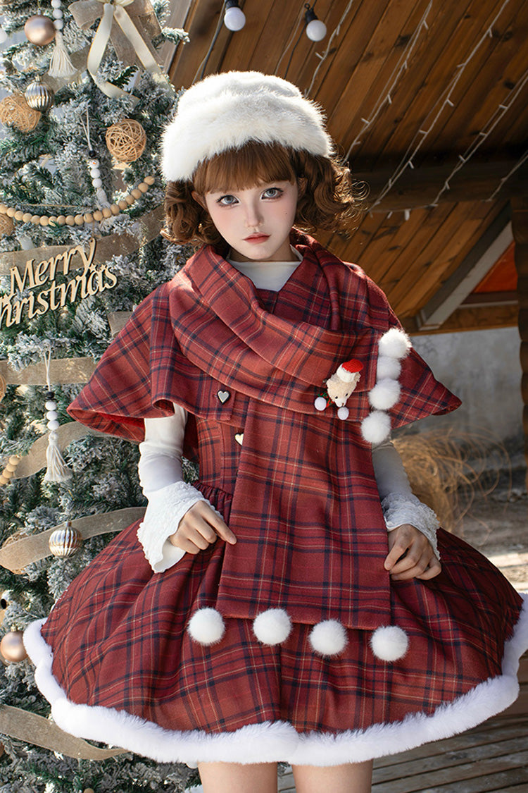 Red Striped Plaid Print Fall Winter Fishbone Sweet Corset Lolita Dress 2 Versions