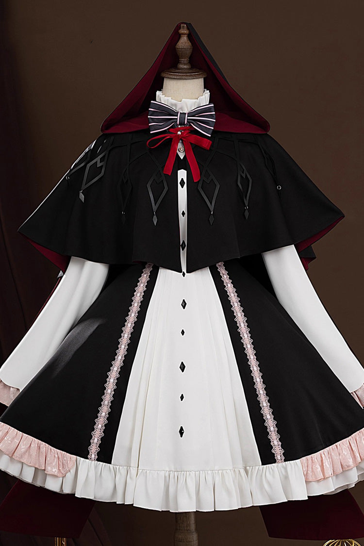 Black Yog-Sothoth’s Courtyard Cosplay Tereboka Little Reaper Long Sleeves Ruffle Cardigan Bowknot Lace Hooded Gothic Lolita Dress Set
