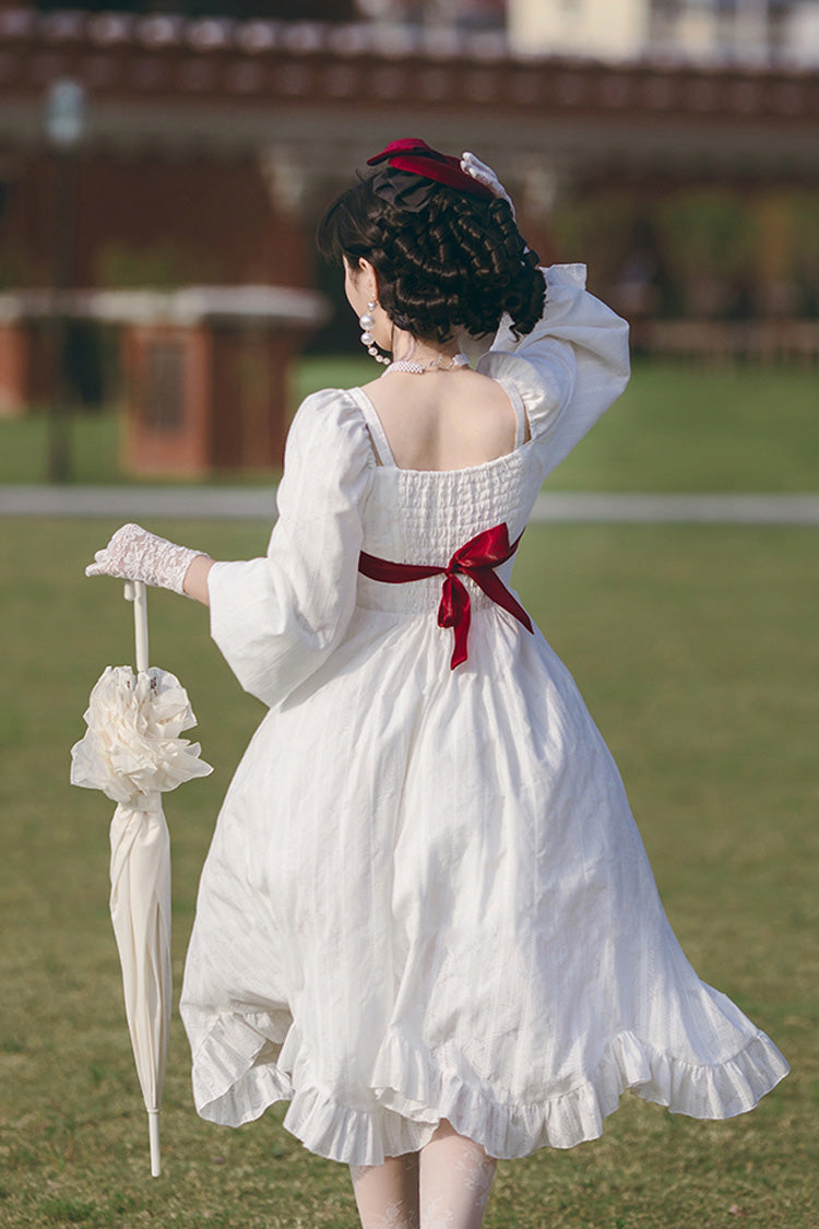 White Roman Covenant Boat Neck Long Sleeves Ruffle Classic Lolita Dress