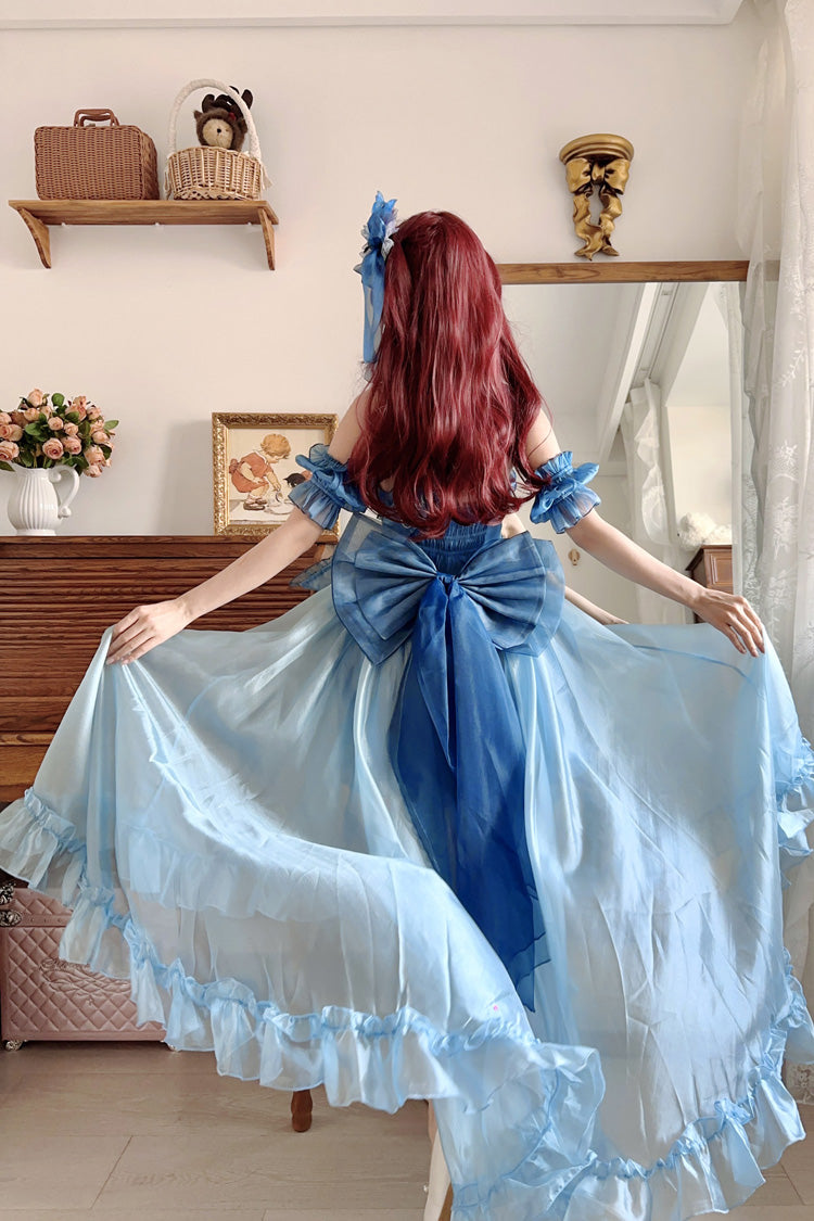 Bleu [Princesse Sirène] Volant Hanayome Nœud Papillon Doux Élégant Lolita Jsk Ensemble de Robe 