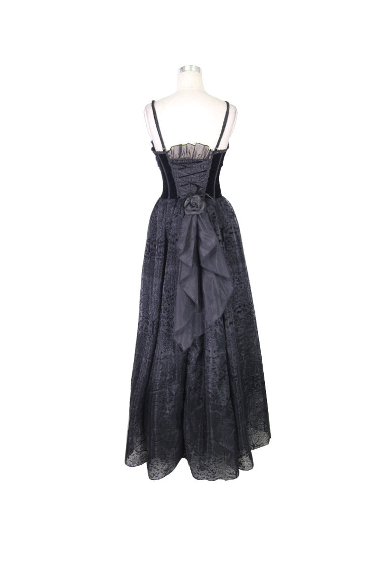 Black Elk Metal Brooch Flocking Print Yarn Floral Women's Gothic Dress
