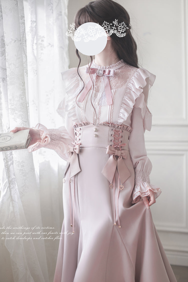Pink Ruffle Bowknot Slim Sweet Elegant Lolita Fishtail Skirt Dress
