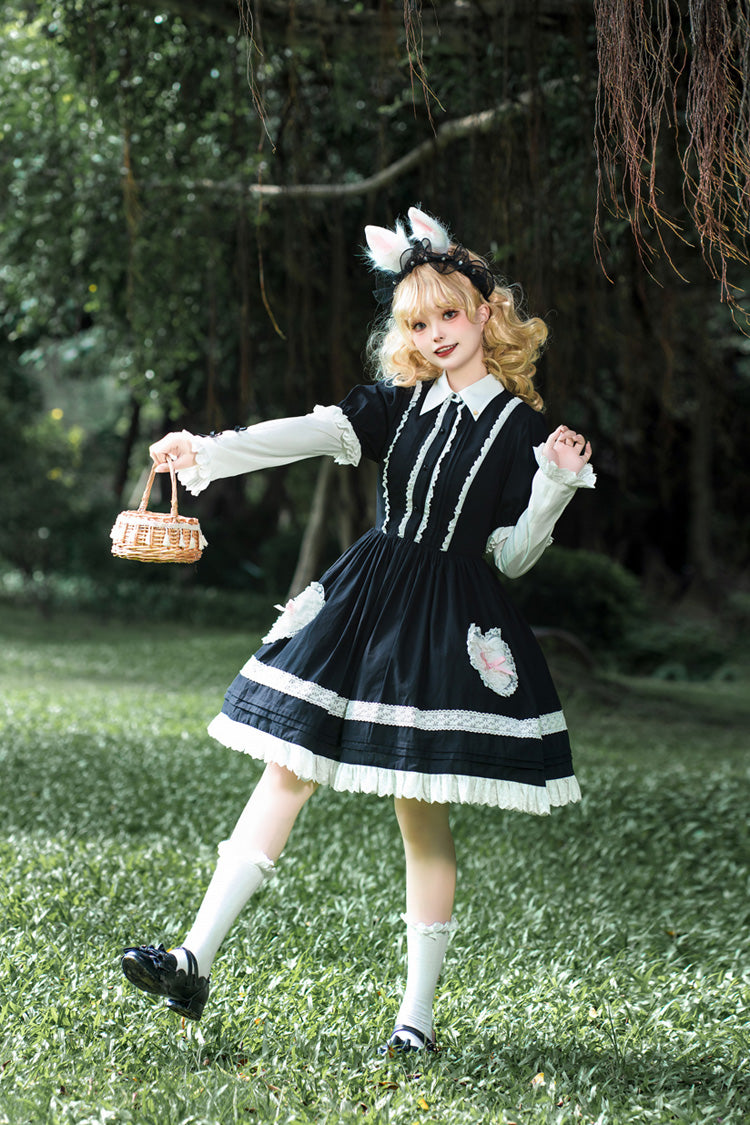 Black Meet Alice Long Sleeves Ruffle Lace Sweet Princess Lolita Jsk Dress