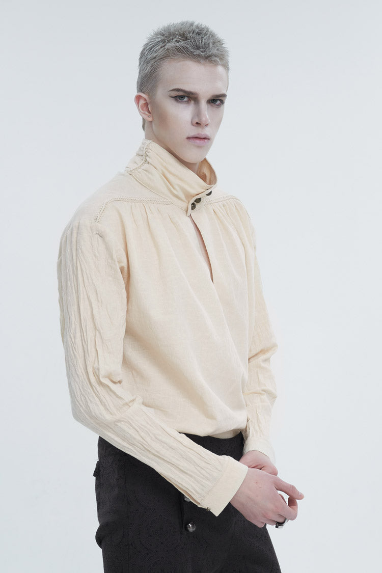 Stand Collar Ruched Men's Gothic Shirt