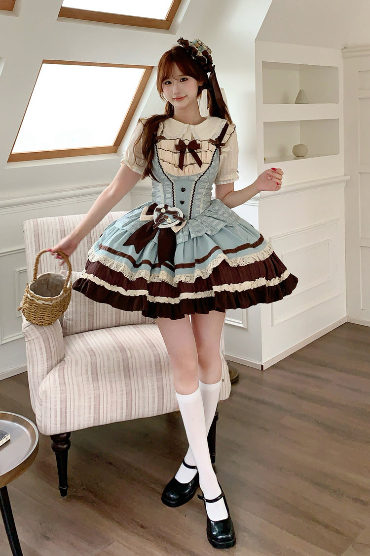 Green/Brown [Mint Chocolate] Sleeveless Triple-Layered Ruffle Bowknot Sweet Lolita Jsk Dress