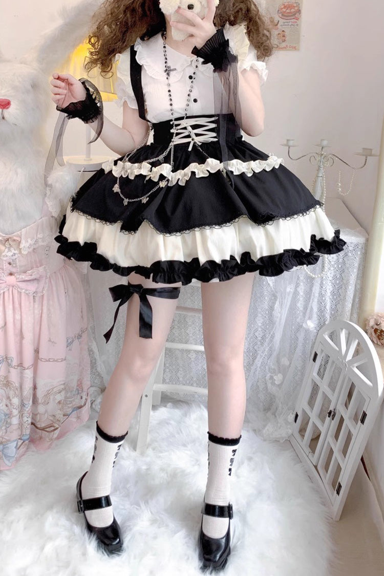 Strappy Doll Collar Ruffle Sweet Lolita Tiered Skirt 7 Colors