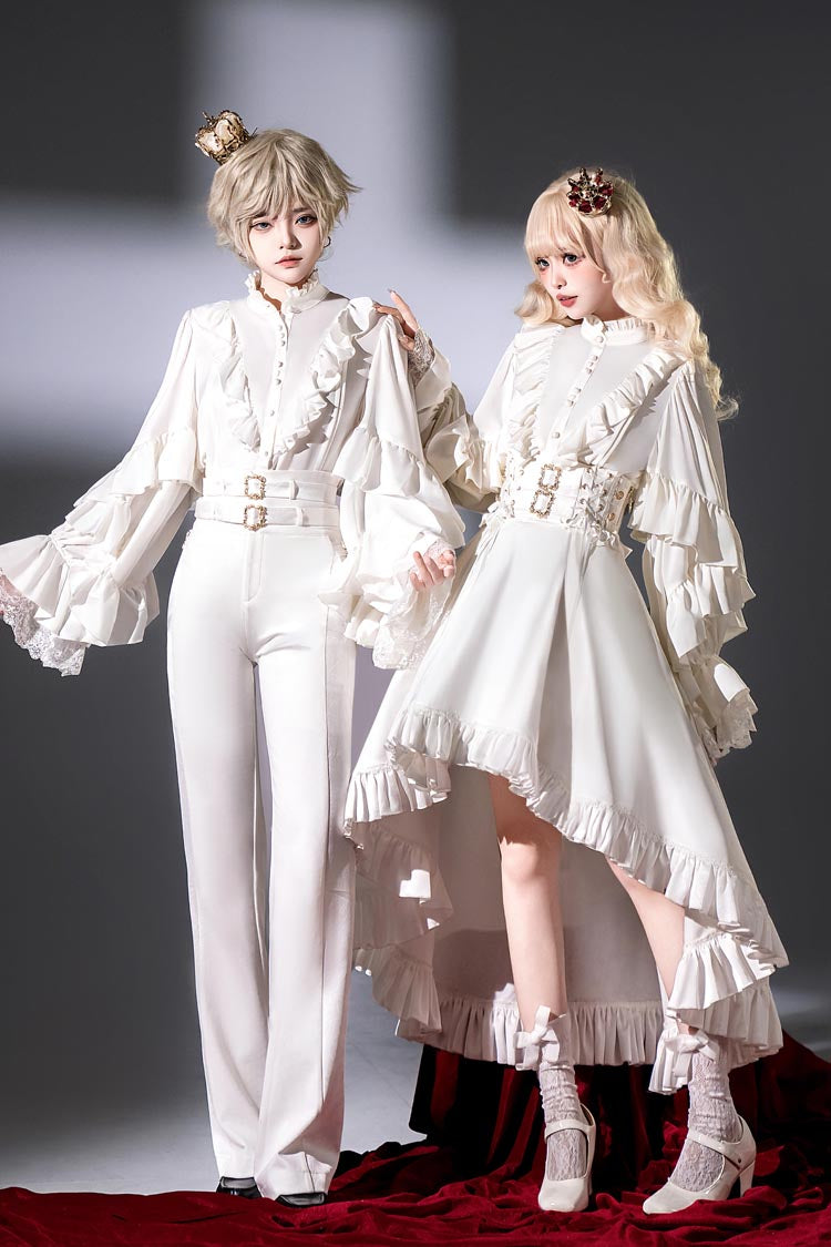 White [Day and Night Song] Long Sleeves Ruffle Ouji Gothic Lolita Skirt Pants