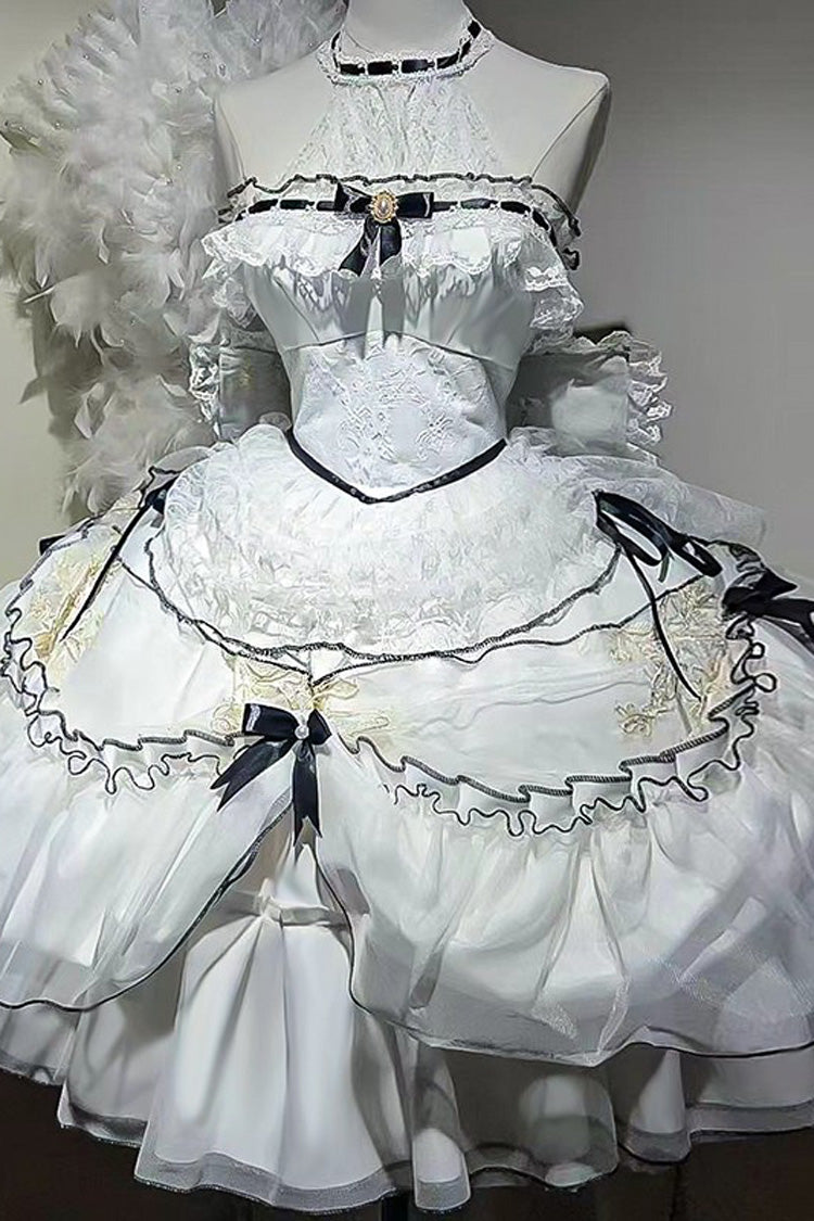 White [Cascade Poem] Sleeveless Multi-Layered Ruffle Hanayome Bowknot Lace Gothic Plus Size Gorgeous Lolita Jsk Short Dress