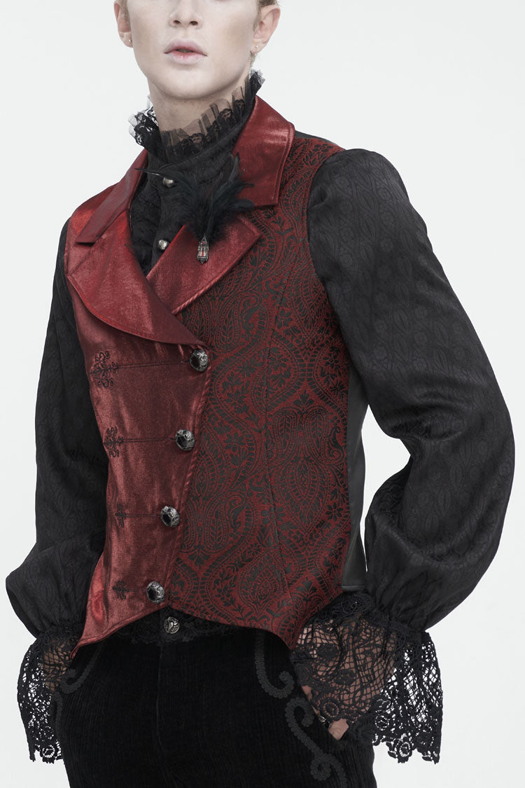 Red Embossed Feather Men's Gothic Waistcoat