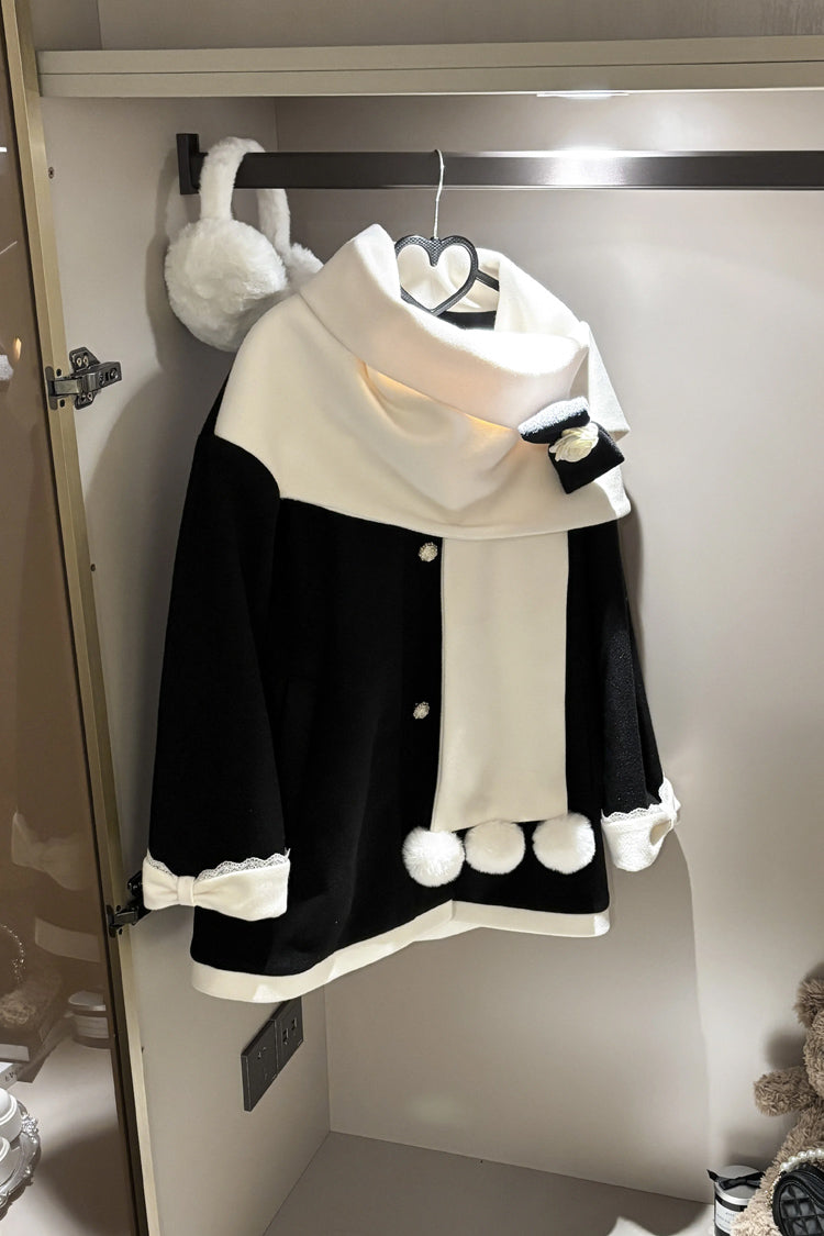 First Snow Bear Bowknot Scarf Design Sweet Japanese Lolita Coat 4 Colors