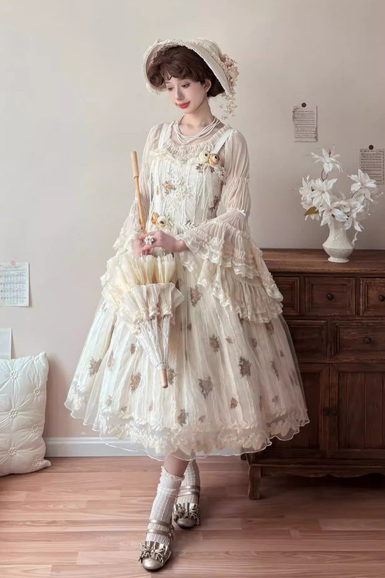 Apricot [Chloris] Printed Embroidered Lace Sweet Lolita Jsk Dress