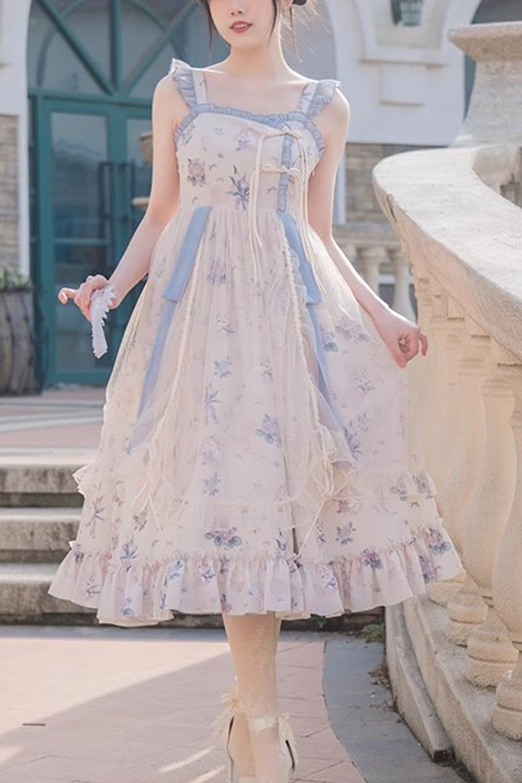 Multi-Color Chinese Style Elegant Flower Wall Print Sweet Lolita Dress