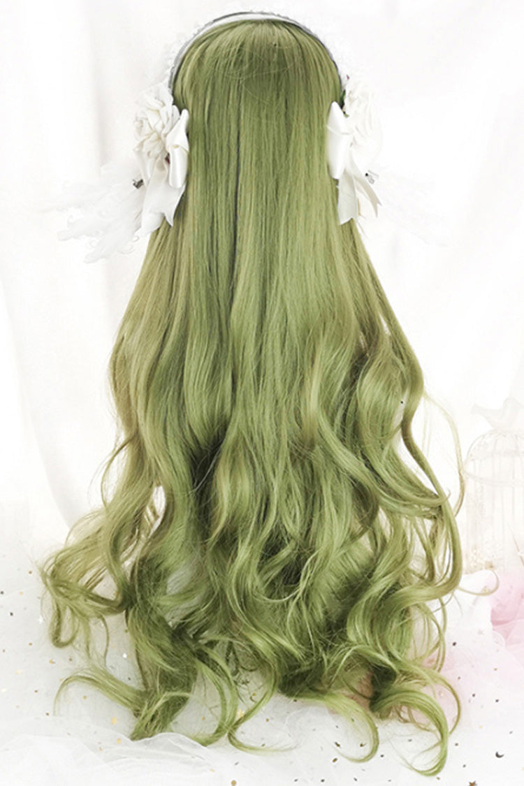 Grass Green Air Bangs Long Curly Classic Lolita Wig