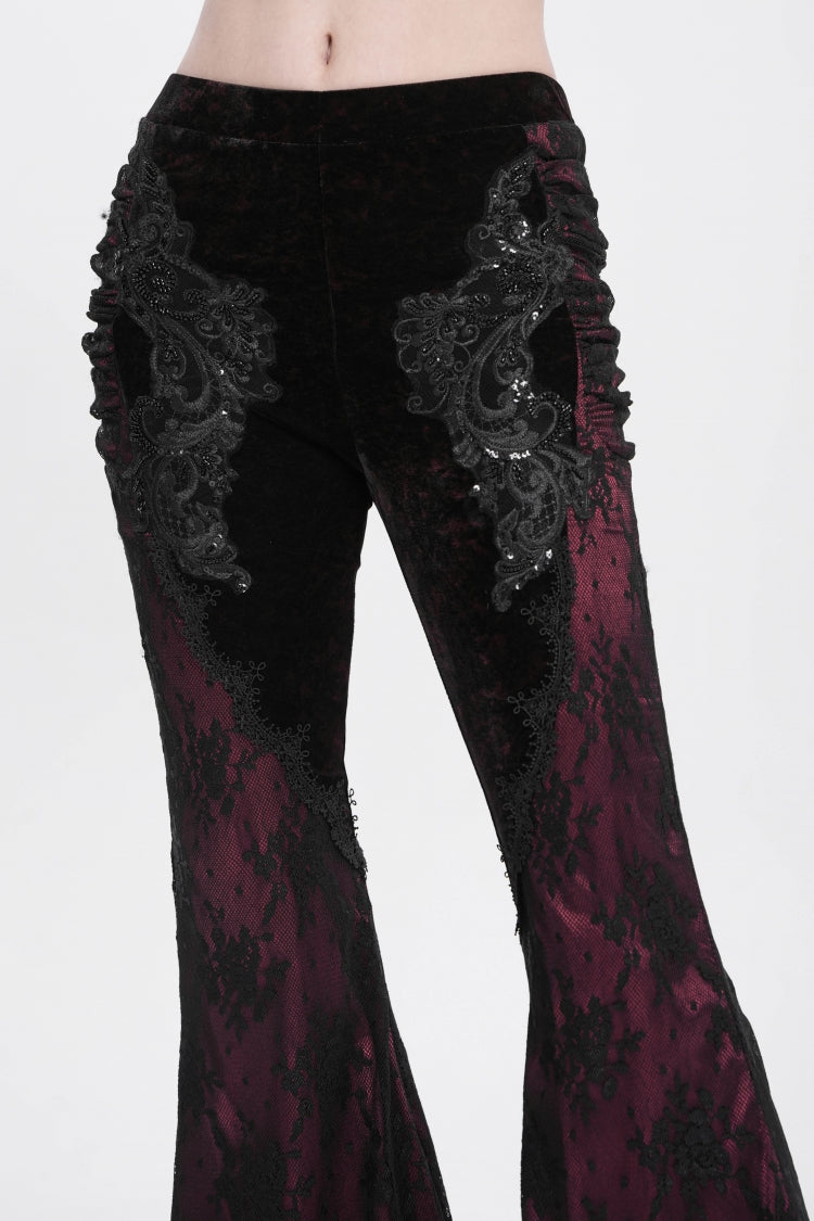 Red Floral Embroidery Stitching Lace Women's Gothic Pants