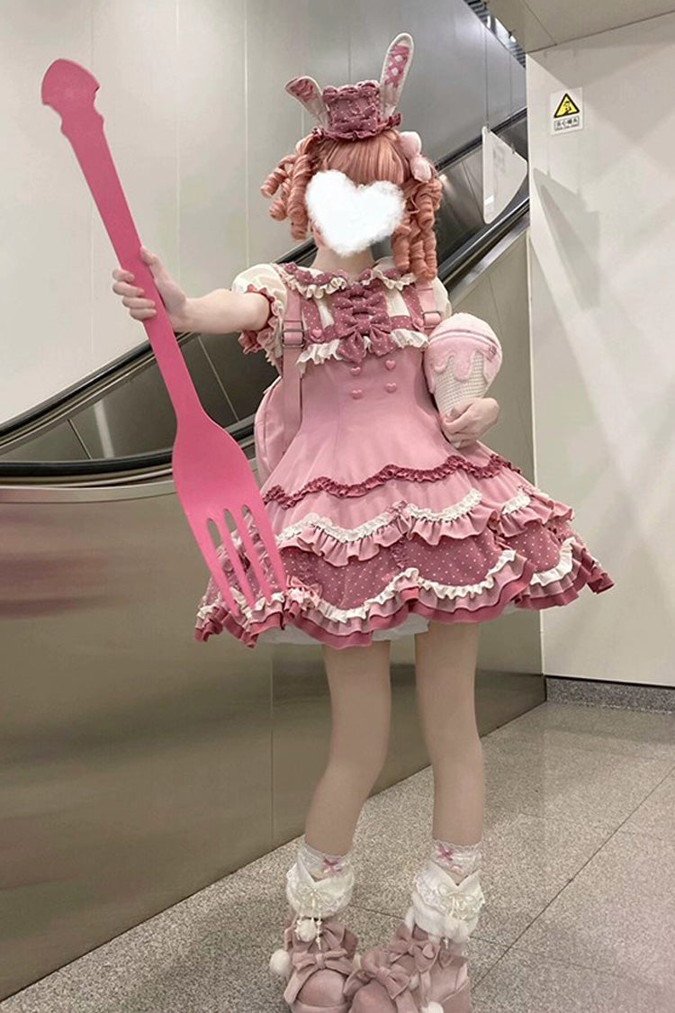 Pink [Bunny Parfait] Short Sleeves Multi-Layered Ruffle Bowknot Sweet Lolita Dress