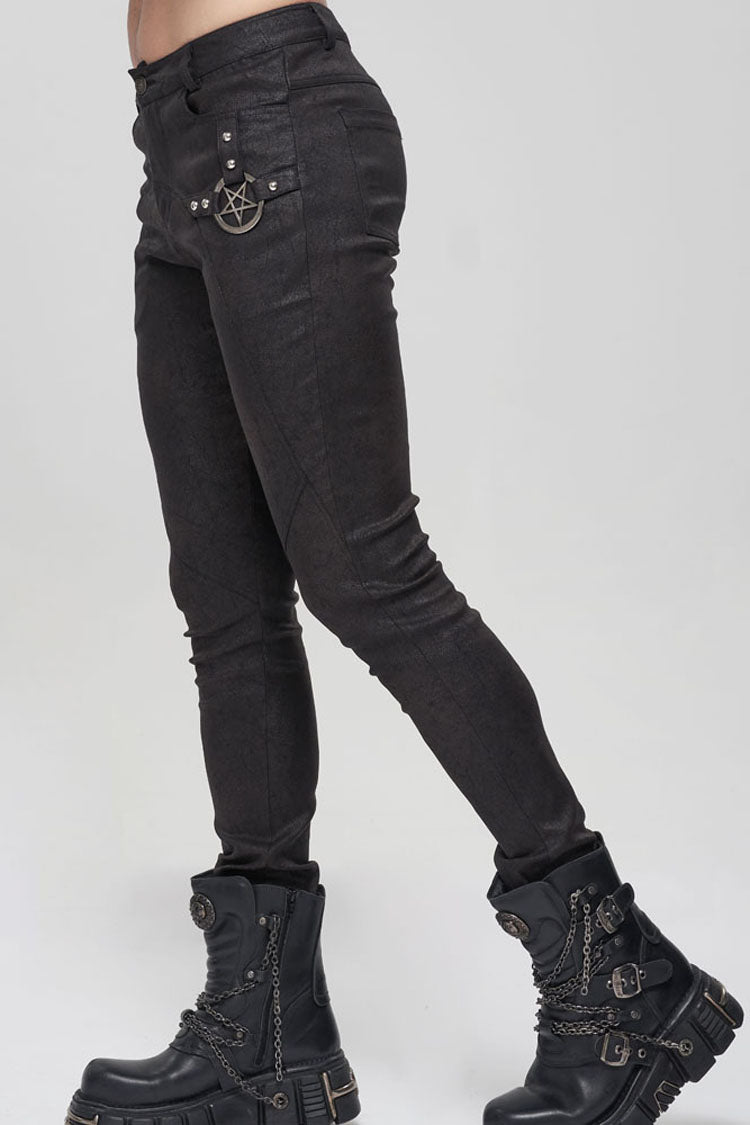 Black Punk High Collar Long Sleeve Stitched Metal Lace-Up Pentagram Hollow Texture Design Men's T-Shirt