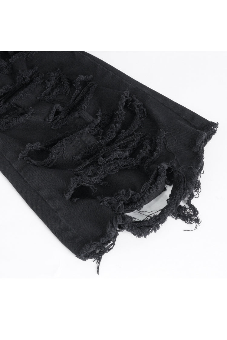 Black High Waisted Ripped Detachable Tassels  Men's Punk Pants