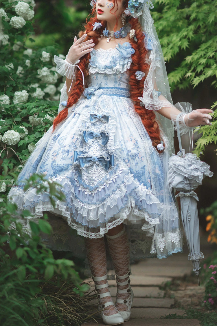 Blue The Key to the Secret Realm Gorgeous Wedding Princess Sweet Lolita Dress Set