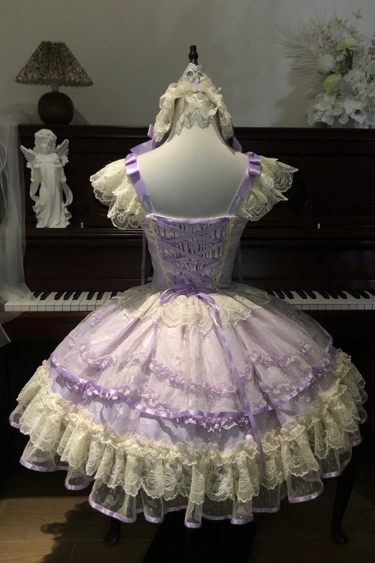 Purple [Dreaming Butterfly] Multi-Layered Jacquard Ruffle Bowknot Lace Sweet Princess Lolita Jsk Dress