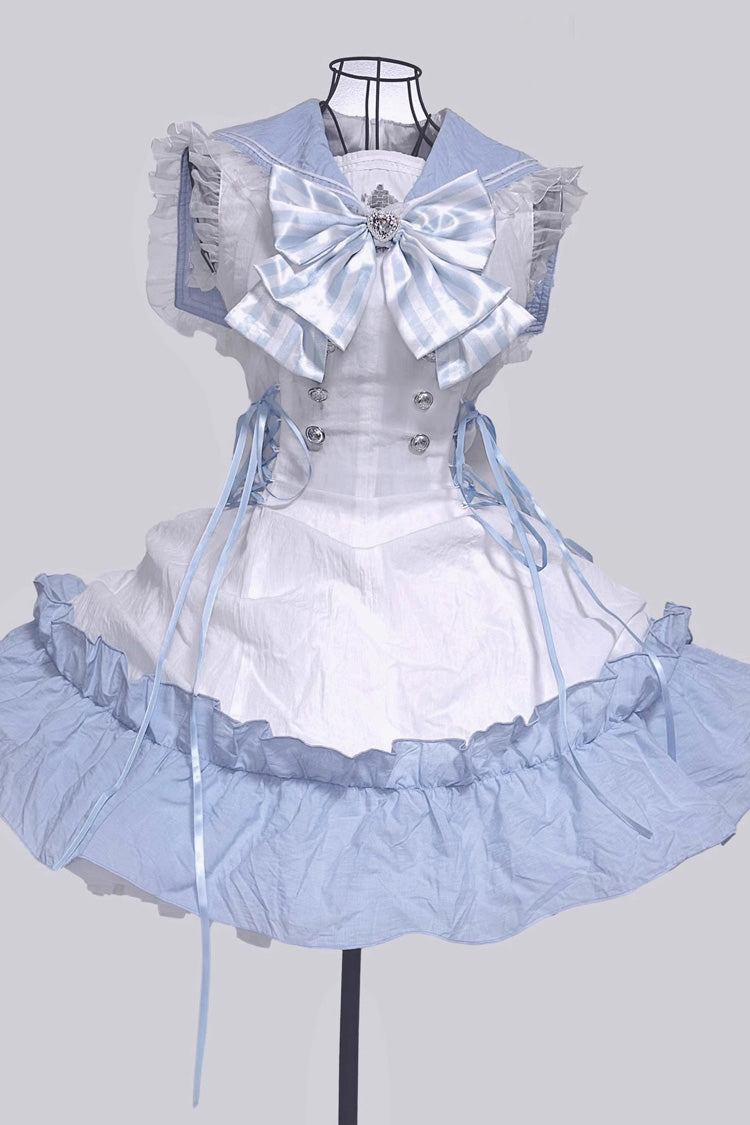 [Magical Girl] Doll Navy Collar Ruffle Bowknot Gothic Jirai Kei Japanese Dress 2 Colors