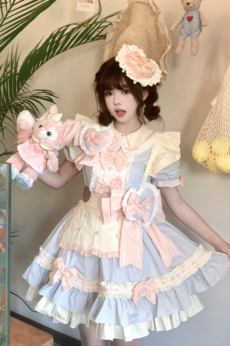 Cookies Kurzarm Maid Rüschen Bowknot Süßes Lolita Stufenkleid 2 Farben