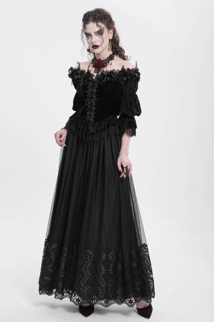 Black Stitching Floral Mesh Women's Gothic Skirt