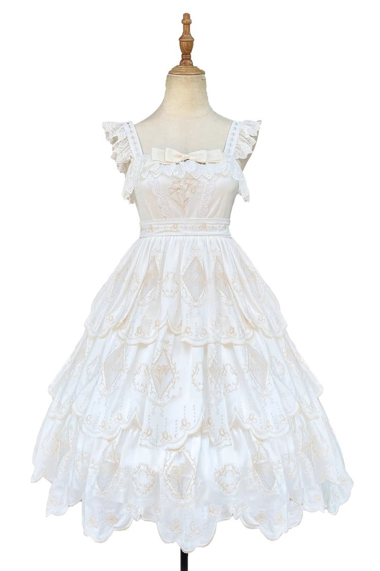 White Multi-layer Hollow Embroidery Sweet Lolita Jsk Dress
