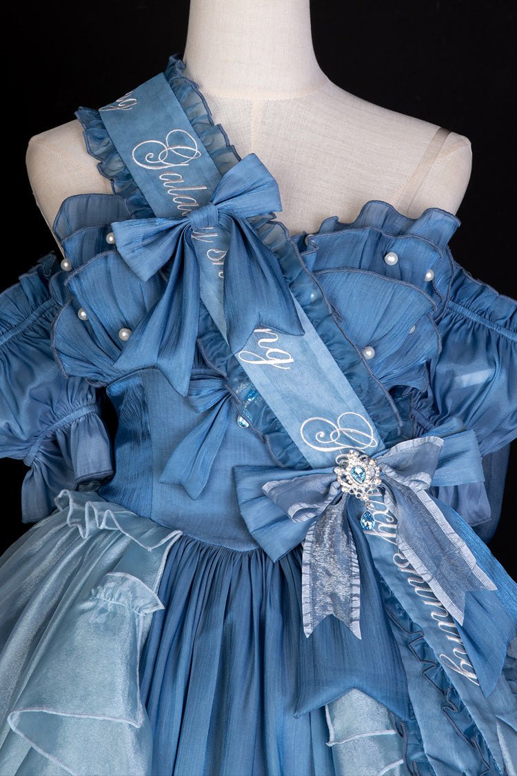 Bleu [Princesse Sirène] Volant Hanayome Nœud Papillon Doux Élégant Lolita Jsk Ensemble de Robe 