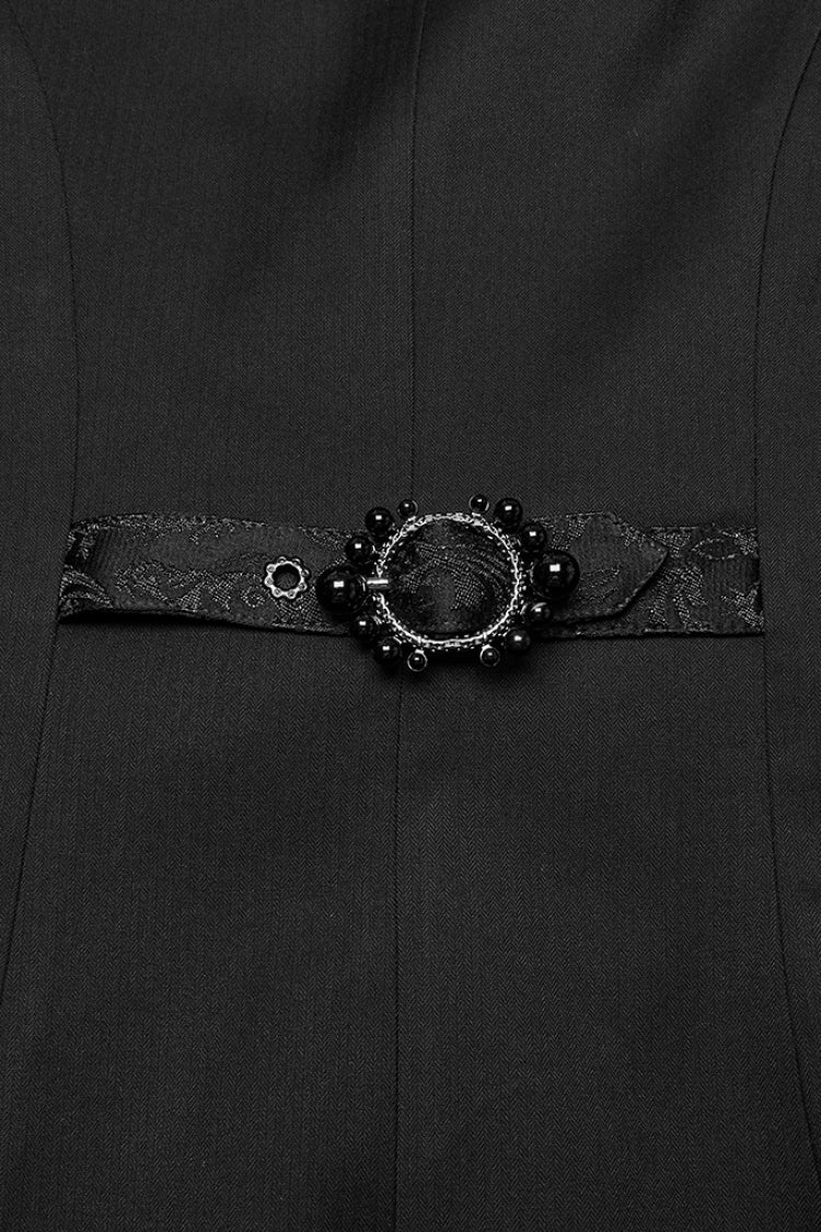 Black Lapel Collar Long Sleeves Frog Jacquard Embroidery Men's Gothic Coat