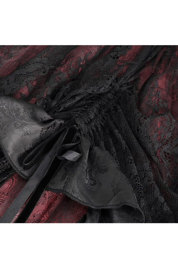 Black/Red Ruffle Lace Drawstring Women's Gothic Skirt