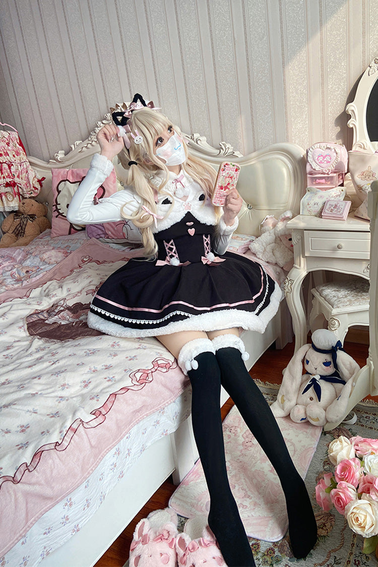 [Star Who Meow] Double-Layered Bowknot Autumn and Winter Sweet Lolita Jsk Dress 3 Colors