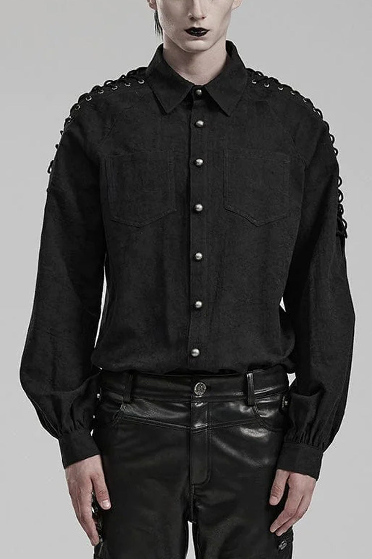 Men's Long Puff Sleeves Shoulder Straps Embroidery Mens Gothic Blouse 2 Colors