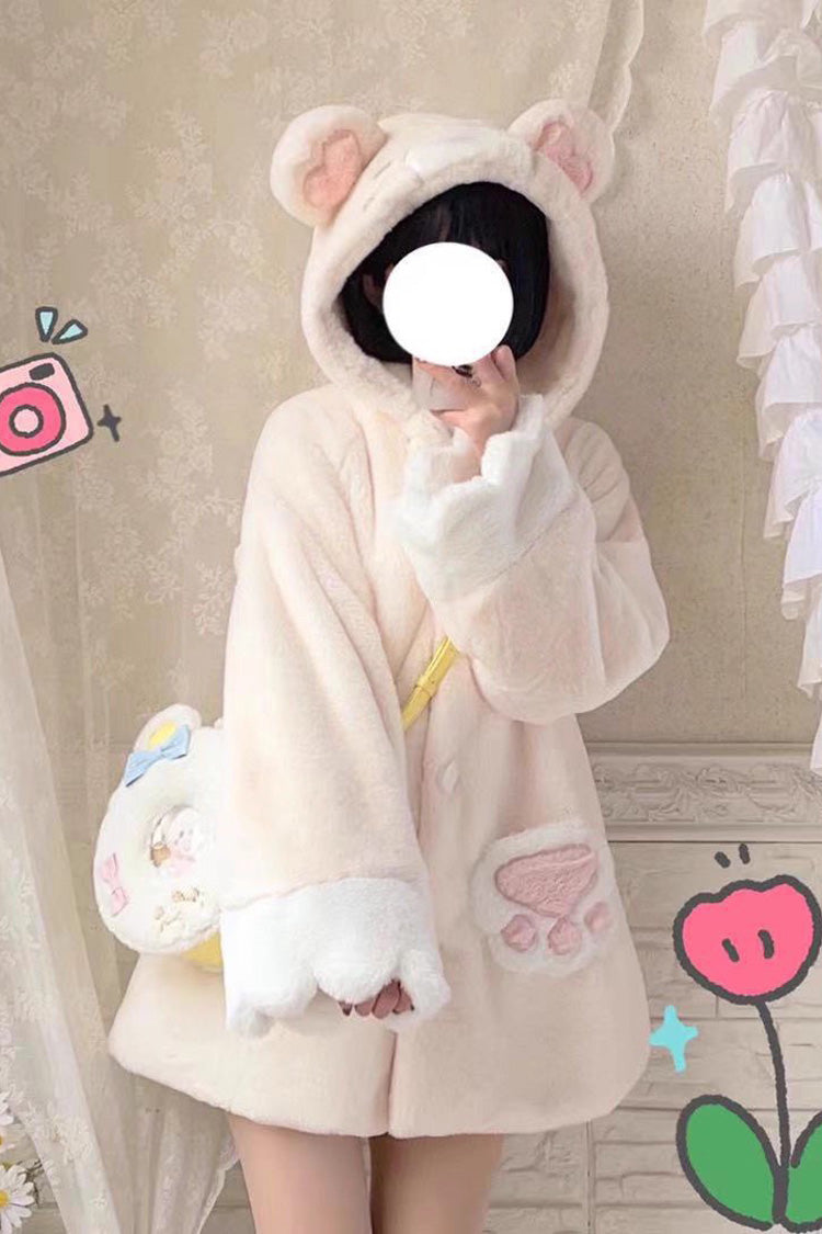 [Sleepy Bear and Cat] Long Sleeves Hooded Sweet Lolita Coat 3 Versions