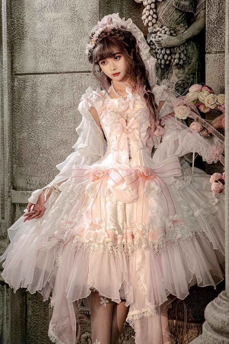Pink Thorn Rose Hanayome Bowknot Sweet Lolita Dress Full Set Package