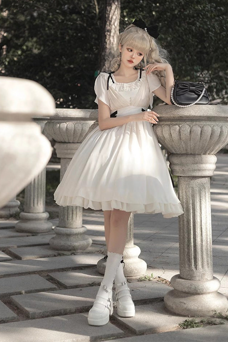 White Moonlight March Chiffon Short Sleeves Ruffle Sweet Lolita Dress