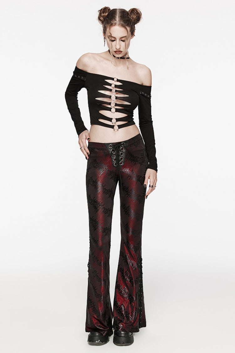 Low Waisted Thorns Print Lace-Up Women's Steampunk Flared Pants 2 Colors